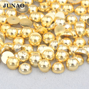 JUNAO Venta al por mayor 10 12 14 16 20 mm Flatback Pearl Beads Gold ABS Plastic Pearls a granel Half Round Pearls sin agujeros - Product Image 1