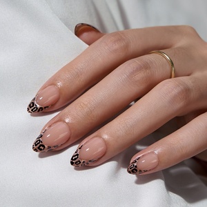BTArtbox Uñas Postizas Francesas al por Mayor, Uñas Falsas de Gel Suave, Cortas, Almendradas, con Punta Francesa de Leopardo, Uñas a Presión en Gel - Product Image 1