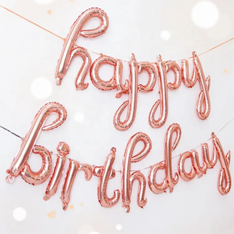 MTF 2021 Newly Manufacturing 18 Inches Lowercase Happy Birthday Rose Gold Pastel Mylar Foil Balloon Set For Party Decorations
