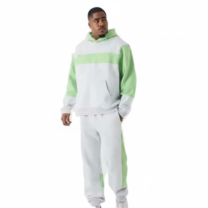 เสื้อวอร์มผ้าฟลีซมีฮู้ดและกางเกงวอร์มสำหรับผู้ชายผ้าคอตตอนหนาผสมสีพื้น360ตามสั่ง - Product Image 1