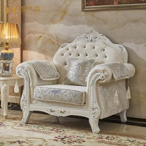 Set <span class=keywords><strong>Sofa</strong></span> Ruang Tamu Gaya Eropa, <span class=keywords><strong>Sofa</strong></span> Kain Sederhana Berbahan Kayu Solid Ukiran Prancis dengan Beludru, Kombinasi Furnitur Villa Mewah - Product Image 5