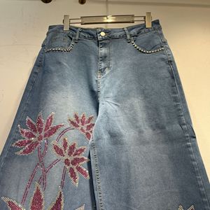<span class=keywords><strong>Jeans</strong></span> da donna 2026 taglie forti con strass, a vita alta, vestibilità ampia, gamba dritta, pantaloni <span class=keywords><strong>lunghi</strong></span> resistenti - Product Image 3
