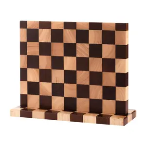New Arrival Double-sided Powerful Acacia Wood Rubber Wood Magnetic Knife Stand Magnetic Knives Holder With Checker Board Pattern
