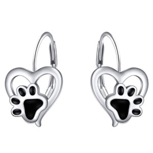 Boucles d'oreilles mignonnes en forme de cœur et de patte de chat pour femmes, design créatif et doux, bijoux de mode à porter au quotidien - Product Image 1