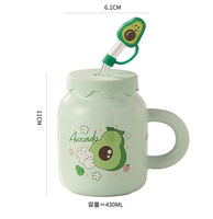 Ensemble de tasses à café en céramique avec couvercle, motif de fruits de dessin animé, style haut de gamme, coffret cadeau, cadeau idéal pour hôtesse, souvenir attentionné