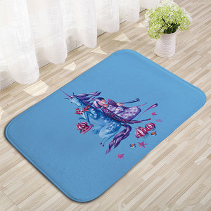 Tapis de sol en velours cristal rectangulaire antidérapant et absorbant pour salle de bain et baie vitrée, sur mesure avec motif licorne floral - Product Image 4