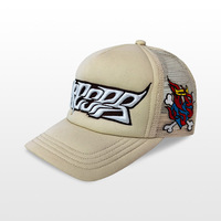 Topi Trucker Bordir Grafiti 100% Katun Fashionable Pria Wanita Beige Tan Jaring Snapback Cap Streetwear Y2K Cross Fishing