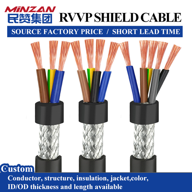 MiNZAN 0.2mm 0.3mm 0.5mm 0.75mm 1mm 1.5mm 2.5mm 4mm 6mm PVC Insulated Shielded Cable Wire RVVP Power Cable With Free Sample