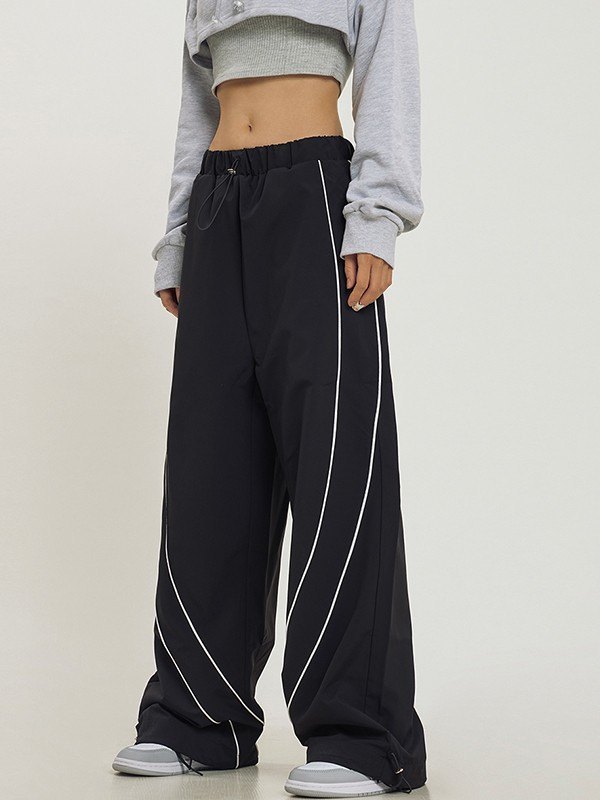 Customized Striped Tape Side Wide Leg Sporty Piping