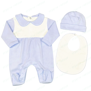 Ropa personalizada de bebé recién nacido traje de Navidad Picot Trim Pan Collar mameluco sombrero Baberos 100% algodón hogar niño Footie Pijamas - Product Image 6