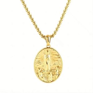 Pendentif Déesse de la Miséricorde en Acier Inoxydable Plaqué Or 18K, Style Hip-Hop, Bijoux Religieux pour Hommes et Femmes - Product Image 6