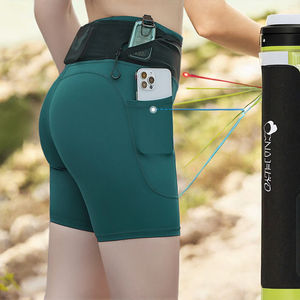 Short de course en nylon à séchage rapide à motif solide vert pour femme collants extensibles à longueur genou poches à la taille Logo personnalisé sport - Product Image 3