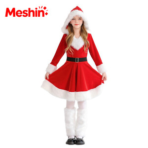 Nuevo Disfraz de Santa Claus con Capucha de Terciopelo para Niñas, Vestido de Navidad para Fiestas Infantiles, Poliéster MS, Actualización 2026 - Product Image 1