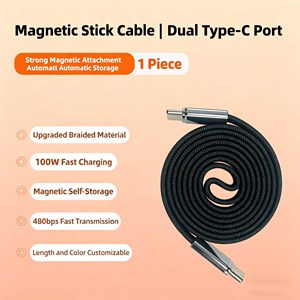 AWELL 100W USB-C to USB-C Magnetic Self-coiling Fast <b>Charging</b> <b>Cable</b> PD Braided Nylon Data Cord for Phone Laptop - Product Image 2