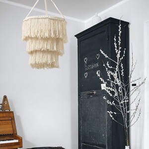 Bohemian Hand Woven Tassel Cotton <b>Rope</b> Lampshade White Cylinder Eco Friendly Pendant <b>Light</b> Fixture For Home Decor - Product Image 2