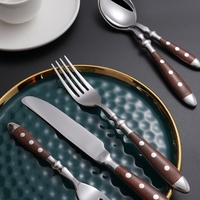 Ensemble de couverts modernes en acier inoxydable miroir, personnalisé, écologique, argent, noir, or, résistant au lave-vaisselle, couteau, fourchette, cuillère, finition grain de bois