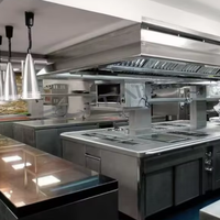 Équipement de cuisine commercial complet en acier inoxydable, tables de préparation pour restaurants, comptoirs de service de buffet, étagères pour projets de restauration