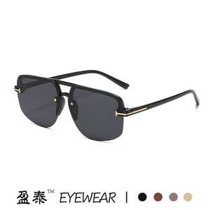 Men's T-Shaped Double-Bridge Sunglasses Pc <b>Frame</b> Uv400 Protection Fashionable Aviator Style - Product Image 1