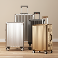 Valise de voyage personnalisée avec logo de marque, à roulettes pivotantes et serrure TSA, ensemble de bagages en aluminium pour bagages à main et en soute, vente en gros