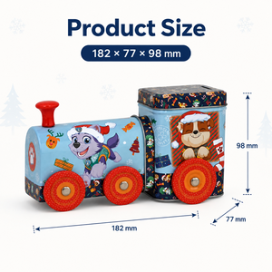 Boîte de rangement en fer blanc personnalisée et recyclable, en forme de train de dessin animé, pour pièces de monnaie, collations et jouets pour enfants, idéale pour Noël, les anniversaires et les cadeaux de fêtes - Product Image 3