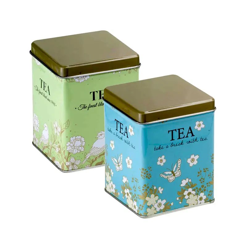 Custom wholesale square metal tea tin box packaging loose tea caddy tin storage rectangular tin container