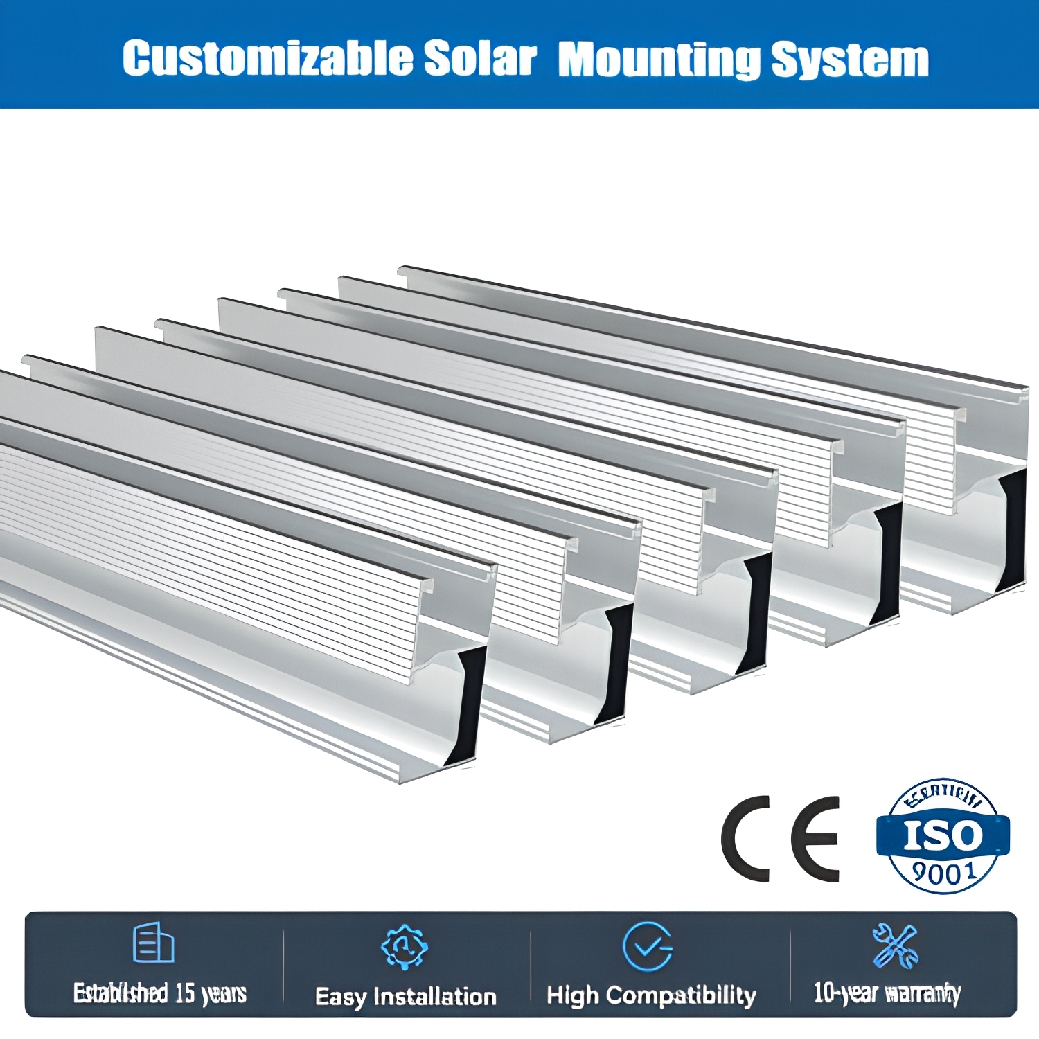 6005-T5 Anodized Aluminum <strong>Solar</strong> Photovoltaic Installation <strong>Guide</strong> Rail, Suitable for Tile Roofs and Metal Roofs.