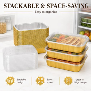 Conteneur alimentaire jetable en aluminium épais de 580 ml, de qualité alimentaire, rectangulaire, pour barbecue, à emporter, boîte à lunch dorée en aluminium pour restaurant - Product Image 5