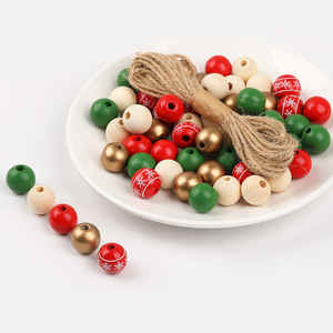 Perles en bois avec corde en chanvre pour décorations de Noël, perles rondes de cinq couleurs, fournitures pour la fabrication de couronnes et d'ornements artisanaux - Product Image 1