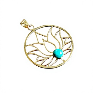 Louts Design Gold Brass Color Bohemian Style Turquoise Pendant Diamond Customizable Religious Pattern Plated Stone Jewelry <b>Charm</b> - Product Image 3