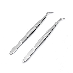 Dental Tweezers Double Curved And Single Curved Stainless Steel 16cm Knurled Grip For Dental Filling And Positioning Industry - Product Image 1