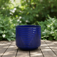 Ensemble de 3 pots de fleurs en céramique Mdj 38,1 cm, pot à plantes verni avec trou de drainage, pour intérieur, extérieur, jardin, décoration de la maison, bleu, moderne, minimaliste
