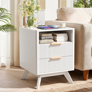 Mesita de Noche Inteligente de Estilo Mid-Century con 1 Cajón, Estación de Carga, Tomas de Corriente, Puertos USB y Estante Abierto para Dormitorio/Apartamento (Ensamblada) - Product Image 2