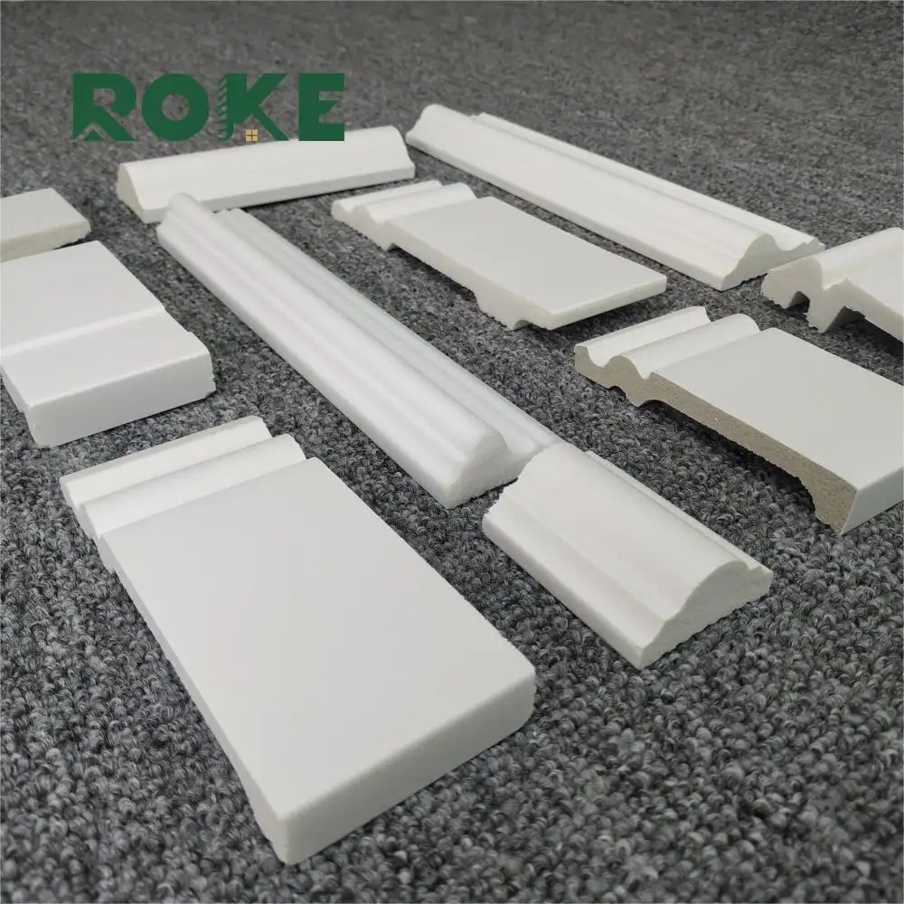 ROKE interior moderno piso blanco accesorios última calidad dura alta densidad Ps rodapié impermeable rodapié