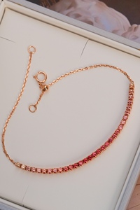 Bracelet et bague de mariage pour femme Xinfly en or massif 18 carats avec saphir Padparadscha naturel taille brillant rond - Product Image 2