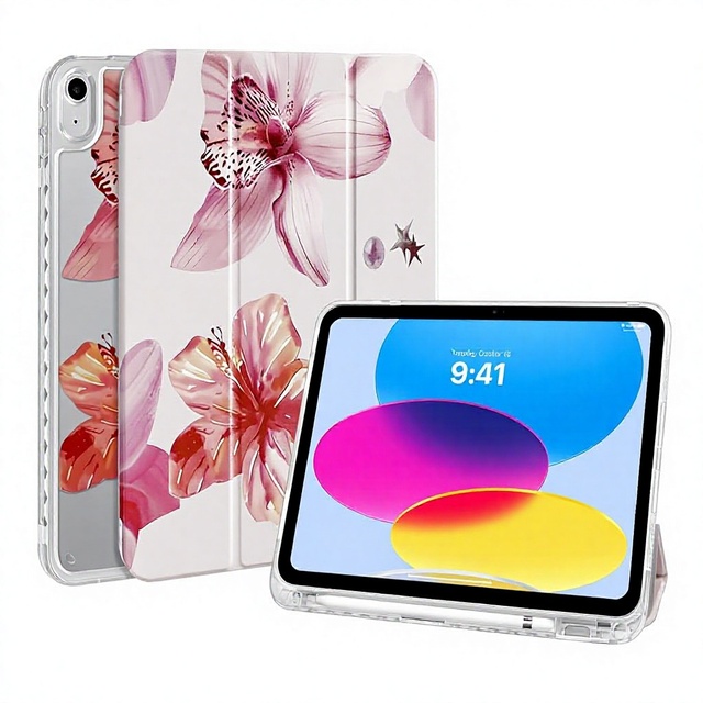 Girly Pink Printed Tablet Case Fori Pad 10 Generation Cute Floral Pattern Bling Crystal Protective Cover Housse for Kids Girls