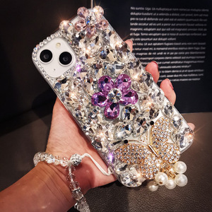 Funda de teléfono hecha a mano con diamantes de mariposa y flores de lujo para iPhone 15 14 13 12 11 Pro Max Bling - Product Image 6