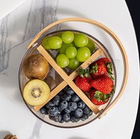 Corbeille à fruits en verre, plateau à collation pour fruits secs, plateau de thé de l'après-midi en forme de cœur avec séparateur, en verre borosilicate de haute qualité