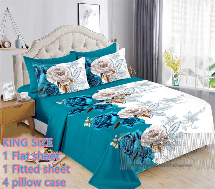 Ready to ship 6 pieces bed sheet set king size cotton flat fitted sheet