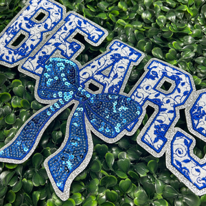 Tùy Chỉnh Thêu Các Bản Vá Lỗi Sắt Trên Long Lanh Bow Gấu Màu Xanh Chenille <span class=keywords><strong>Sequin</strong></span> Các Bản Vá Lỗi Cho Quần Áo - Product Image 3