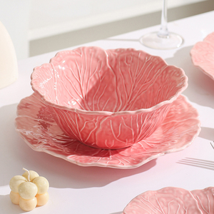 Vaisselle en céramique peinte à la main en forme de <span class=keywords><strong>fleur</strong></span> avec logo personnalisé, assiettes à dîner roses, assiettes et bols floraux uniques, vaisselle de table - Product Image 6
