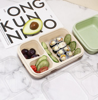 Boîte à lunch en paille de blé à trois compartiments, de qualité alimentaire, chauffable, anti-fuite, préservant la fraîcheur, avec couvercle, pour les employés de bureau