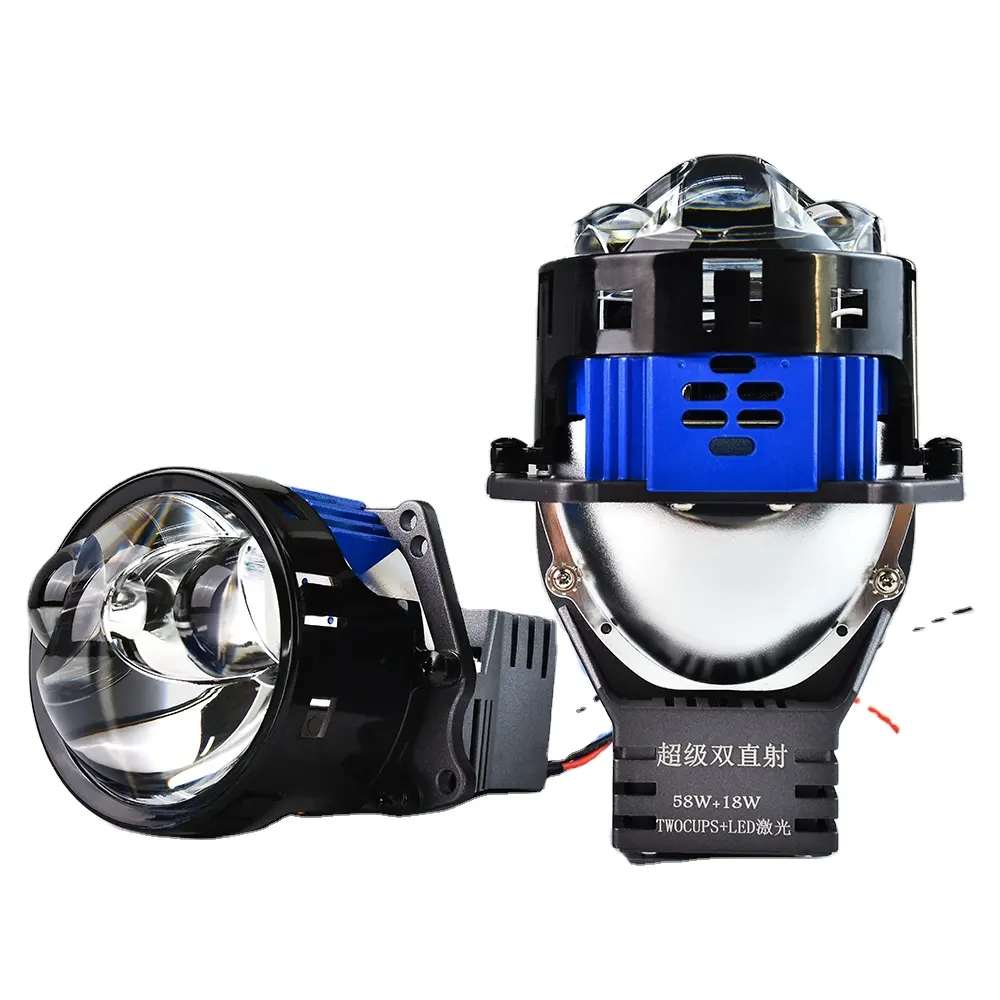 Lampu depan proyektor LED, Super terang 160W 3.0 inci lensa LED lampu kabut cahaya tinggi rendah proyektor Bi LED H4 untuk mobil