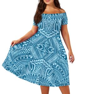 Robe élégante coupe évasée bleu ciel Hawaii Samoan classique <span class=keywords><strong>tatouage</strong></span> Tribal fleurs polynésiennes tissu impression robe de fille - Product Image 2