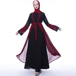 2022 Desain Baru Dubai Bordir Terbuka Elegan Anggun Muslim Abay