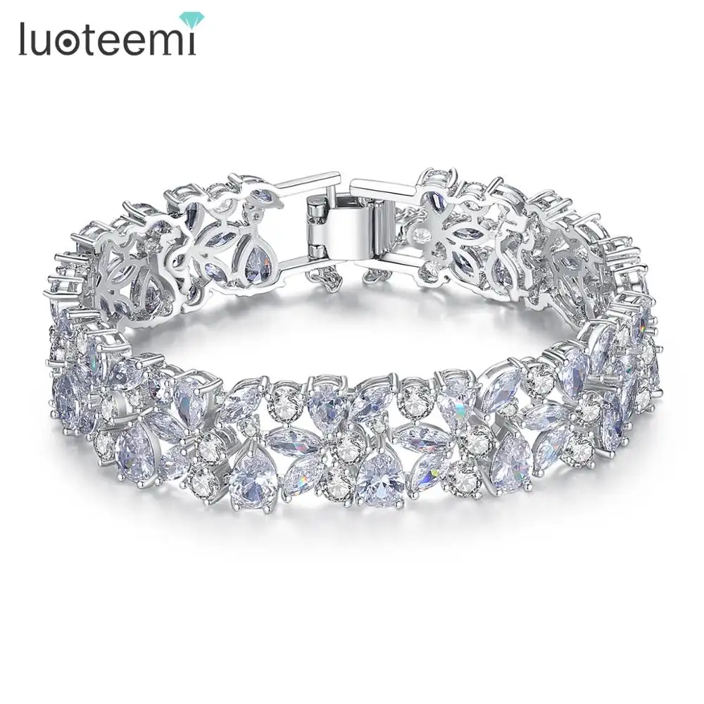 LUOTEEMI-Bracelet de luxe en zircon cubique pour femmes, nouveau Design, fleur large, accessoires