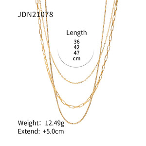 Colar de Correntes INS em Camadas, Joia de Aço Inoxidável 316, Corrente Retrô Banhada a Ouro 18K, Corrente Elo de Clipe de Papel, 3 Colares para Mulheres - Product Image 3
