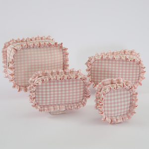 Trousse de Toilette Grande en Coton à Fermeture Éclair pour Femme, Sac de Rangement de Voyage, Trousse de Maquillage à Volants en Gingham - Product Image 5