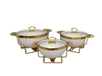 Vente directe d'usine, casserole ovale en céramique marbrée dorée, pot à soupe de style buffet avec support en fer, ustensiles de cuisine en marbre