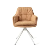 Fauteuil de salle à manger élégant en tissu bouclé beige rembourré avec base en métal