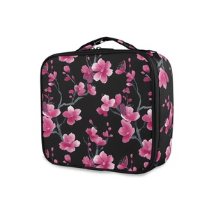 Portable Custom Pink Flower Cosmetic Organizer Brushes Box Divider Waterproof Travel <b>Makeup</b> Bag Professional Cosmetic <b>Case</b> Bag - Product Image 2